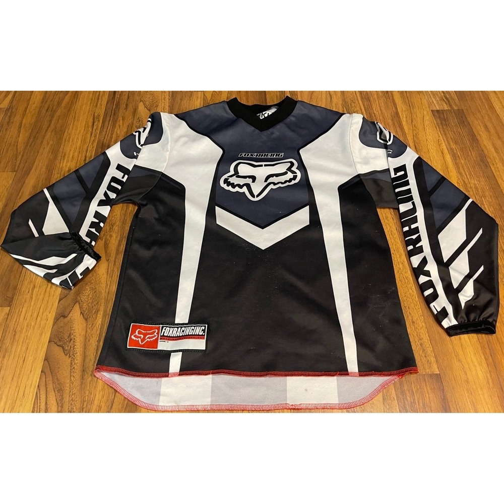 Fox Racing Motocross Jersey Kids Large KL Long Sleeve Black White Grey BMX MTB
